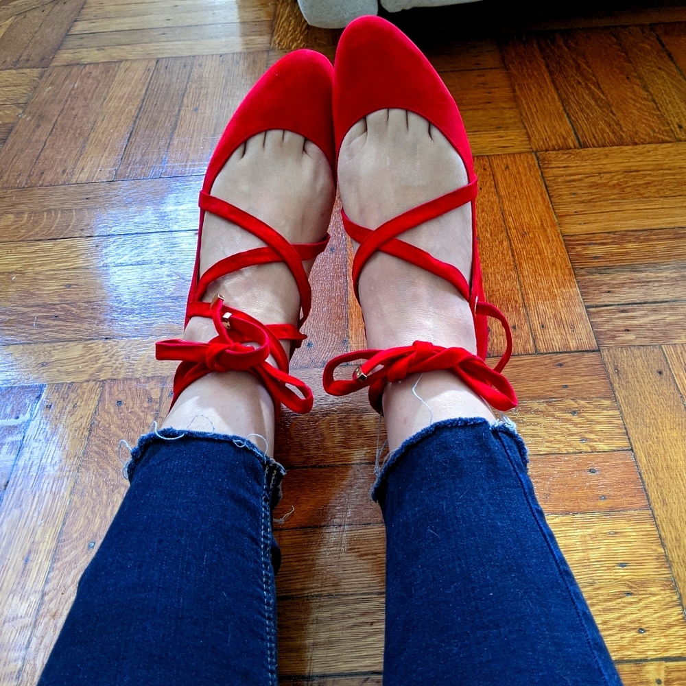 Diane von Furstenberg Red Ankle Wrap Ballet Flats